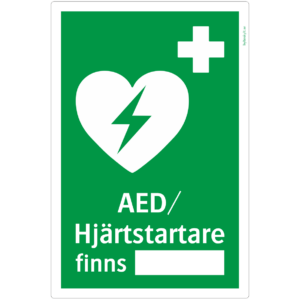 AED/Hjärtstartare finns (med utrymme för egen text)